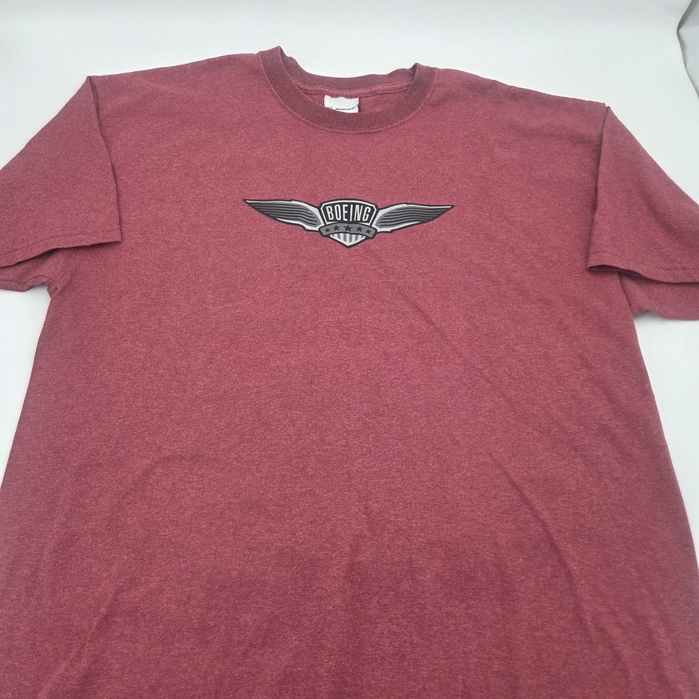 Vintage Boeing Men's Red Spell Out T Shirt Size XL Wings Logo